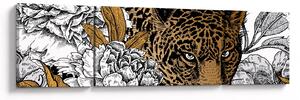 Obraz - Lampart pośród kwiatów (170x50 cm)
