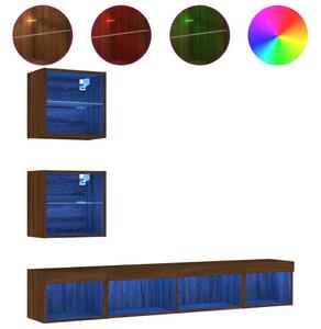 5-częściowy zestaw mebli TV z LED, brązowy dąb