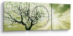 Obraz kwitnącego drzewa (z zegarem) (90x30 cm)