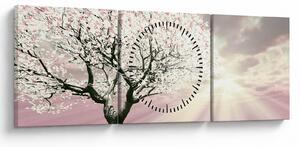 Obraz różowego drzewa (z zegarem) (90x30 cm)