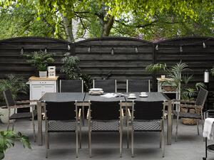 Zestaw ogrodowy stół czarny granit palony 220x100 cm 8 krzeseł rattan Grosseto Beliani
