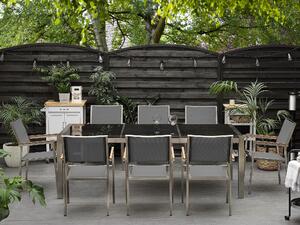 Zestaw ogrodowy czarny granit polerowany 220x100 cm 8 krzeseł szarych Grosseto Beliani