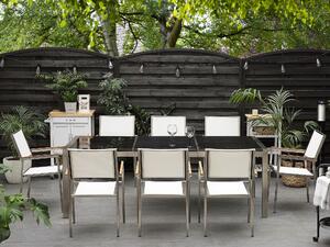 Zestaw ogrodowy czarny granit polerowany 220x100 cm 8 krzeseł białych Grosseto Beliani