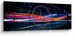 Obraz miasto nocą (z zegarem) (90x30 cm)