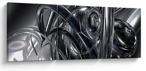 Obraz szarej abstrakcji z niebieskim (z zegarem) (90x30 cm)