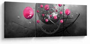 Obraz różowych abstrakcyjnych kul (z zegarem) (90x30 cm)