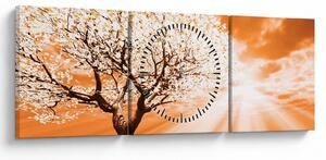 Pomarańczowy obraz drzewa (z zegarem) (90x30 cm)