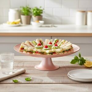 Patera na tort na nóżce szklana różowa 28 cm