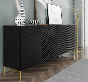 Duża szafka do salonu czerń złote nóżki 200 cm | Umeblowana.com