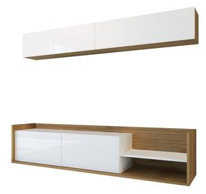 Biały zestaw pod TV w dekorze egzotycznego drewna 180x40 cm Kale – Kalune Design