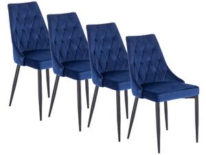Zestaw 4x Krzesło Tapicerowane do Salonu CORK Granatowe Welurowe Nowoczesne Loft