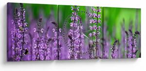 Obraz fioletowych kwiatów polnych (z zegarem) (90x30 cm)