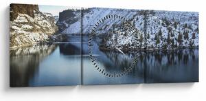 Obraz - zimowy krajobraz z jeziorem (z zegarem) (90x30 cm)