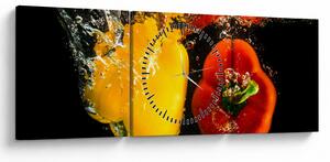 Obraz - papryki w wodzie (z zegarem) (90x30 cm)