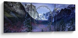 Obraz zimowego górskiego krajobrazu (z zegarem) (90x30 cm)