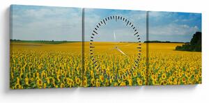 Obraz - ciąg słoneczników (z zegarem) (90x30 cm)