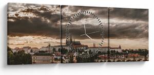 Obraz - pochmurna Praga (z zegarem) (90x30 cm)