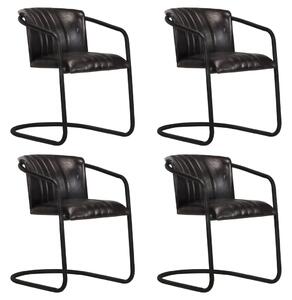 Krzesła stołowe, 4 szt., czarne, naturalna skóra