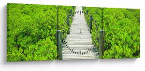 Obraz - drewniany chodnik (z zegarem) (90x30 cm)