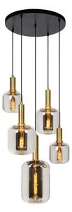 JOANET 45494/15/65 lampa wisząca czarno-złota 5xE27 klosze szklane dymione fi 16/21/22cm różne klosze