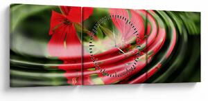 Abstrakcyjny obraz - kwiaty w falach (z zegarem) (90x30 cm)
