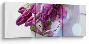 Obraz - bukiet tulipanów (z zegarem) (90x30 cm)