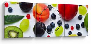 Obraz owoców z kroplami wody (z zegarem) (90x30 cm)