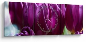 Obraz tulipanów (z zegarem) (90x30 cm)