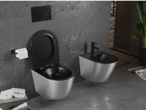 Mexen Lena miska wc Rimless z deską wolnoopadającą slim, duroplast, czarna mat/srebrna wzór linie - 30224073