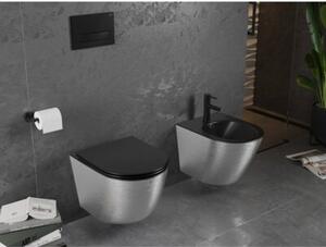 Mexen Lena miska wc Rimless z deską wolnoopadającą slim, duroplast, czarna mat/srebrna wzór linie - 30224073