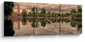 Obraz jeziora i drzew (z zegarem) (90x30 cm)