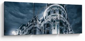 Obraz architektury w ciemności (z zegarem) (90x30 cm)