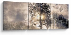Obraz drzewa we mgle (z zegarem) (90x30 cm)