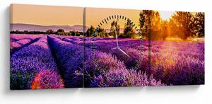 Obraz lawendowego pola (z zegarem) (90x30 cm)
