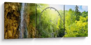 Obraz - wodospady w pralesie (z zegarem) (90x30 cm)