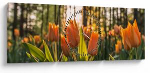 Obraz - pomarańczowe tulipany (z zegarem) (90x30 cm)