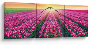 Obraz pole tulipanów ze słońcem (z zegarem) (90x30 cm)