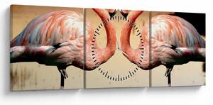 Obraz - dwa flamingi (z zegarem) (90x30 cm)