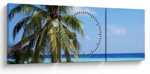 Obraz palmy na plaży (z zegarem) (90x30 cm)