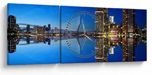 Zdjęcie - Rotterdam nocą (z zegarem) (90x30 cm)