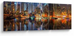 Obraz Manhattanu w nocy (z zegarem) (90x30 cm)