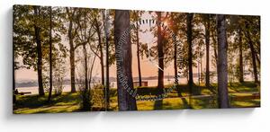 Obraz drzew nad jeziorem (z zegarem) (90x30 cm)