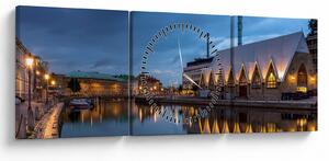 Obraz kanału wodnego - Göteborg (z zegarem) (90x30 cm)