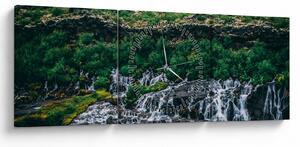 Obraz wodospadów w przyrodzie (z zegarem) (90x30 cm)