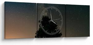 Obraz nocnego nieba z drzewami (z zegarem) (90x30 cm)