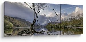 Obraz rzeki z drzewem (z zegarem) (90x30 cm)