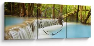 Obraz wodospadu Huai Mae Kamin w lesie (z zegarem) (90x30 cm)
