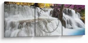 Obraz wodospadu Erawan w lesie (z zegarem) (90x30 cm)