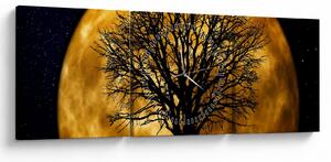 Obraz księżyca i sylwetki (z zegarem) (90x30 cm)