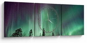 Obraz zorzy polarnej (z zegarem) (90x30 cm)